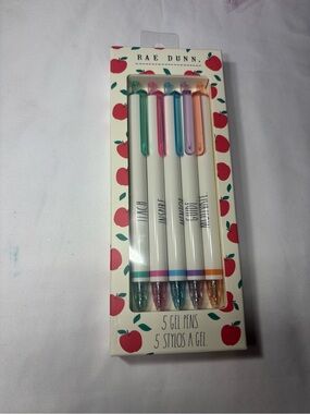 5 New Rae Dunn Pastel Cap Gel Pen Set - Green, Teal, Pink, Purple, Peach